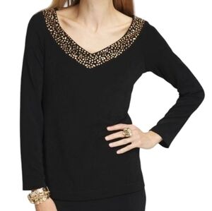 CHICOS Travelers Rhinestone V-neck Top NWT